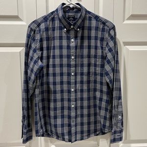 J. Crew Flex Washed Button-Down Shirt Blue & White Crosshatch - Untucked Fit